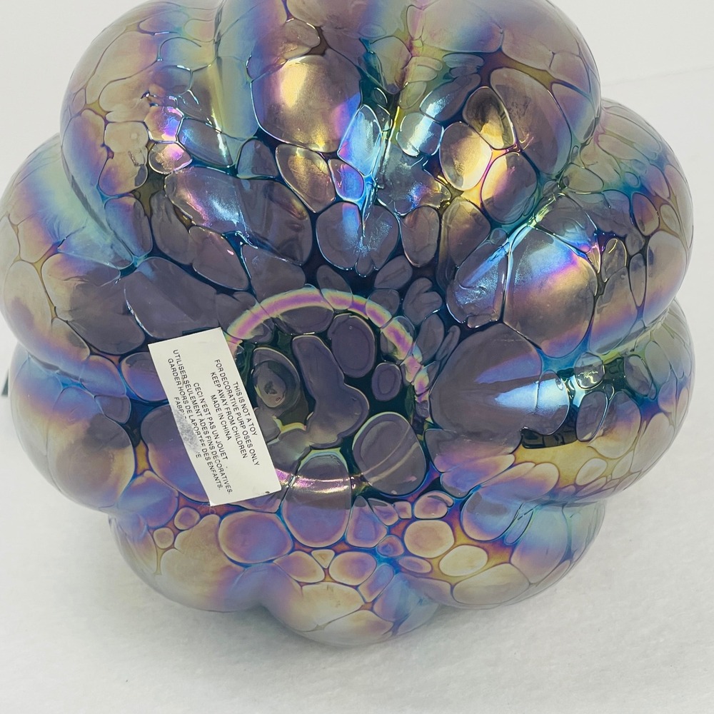 Tahari Home Iridescent Glass Pumpkin Oil Slick Rainbow Bubble Decor 7.5 Inch NEW - Picture 13 of 16